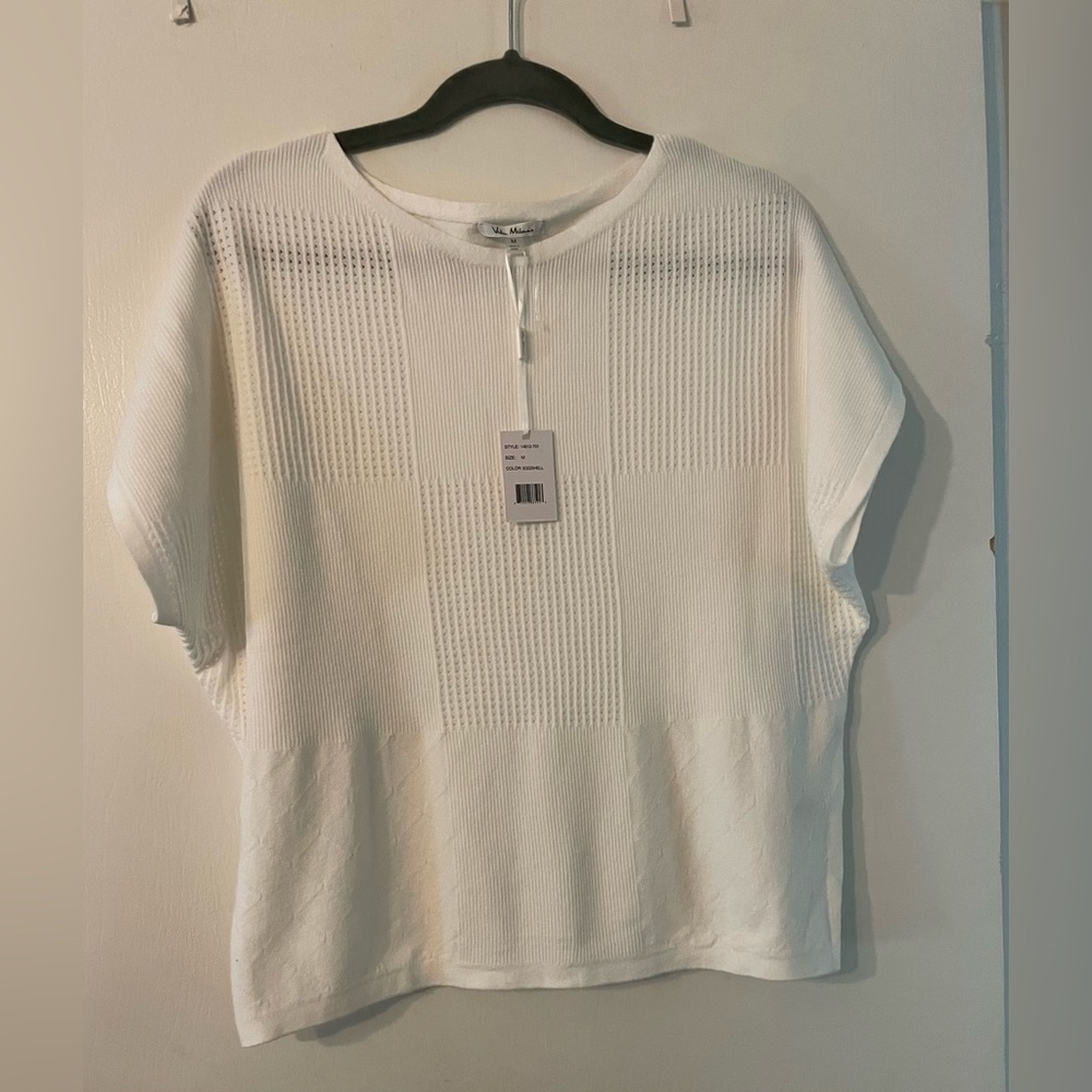 NWT Vila Milano Soft Boho Sweater White Dolman Short Sleeve Sz M